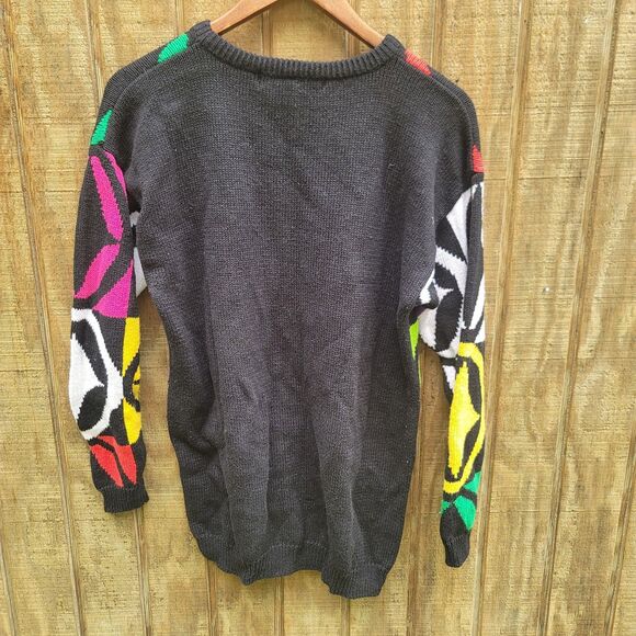 IB Diffusion Vtg '91 Black Neon Color Sequins GeoDesigns Sweater Womens Size S - Picture 4 of 8